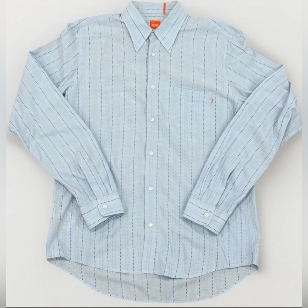 Hugo Boss Orange Label Button Up Shirt Mens Medium Blue Long Sleeve Casual